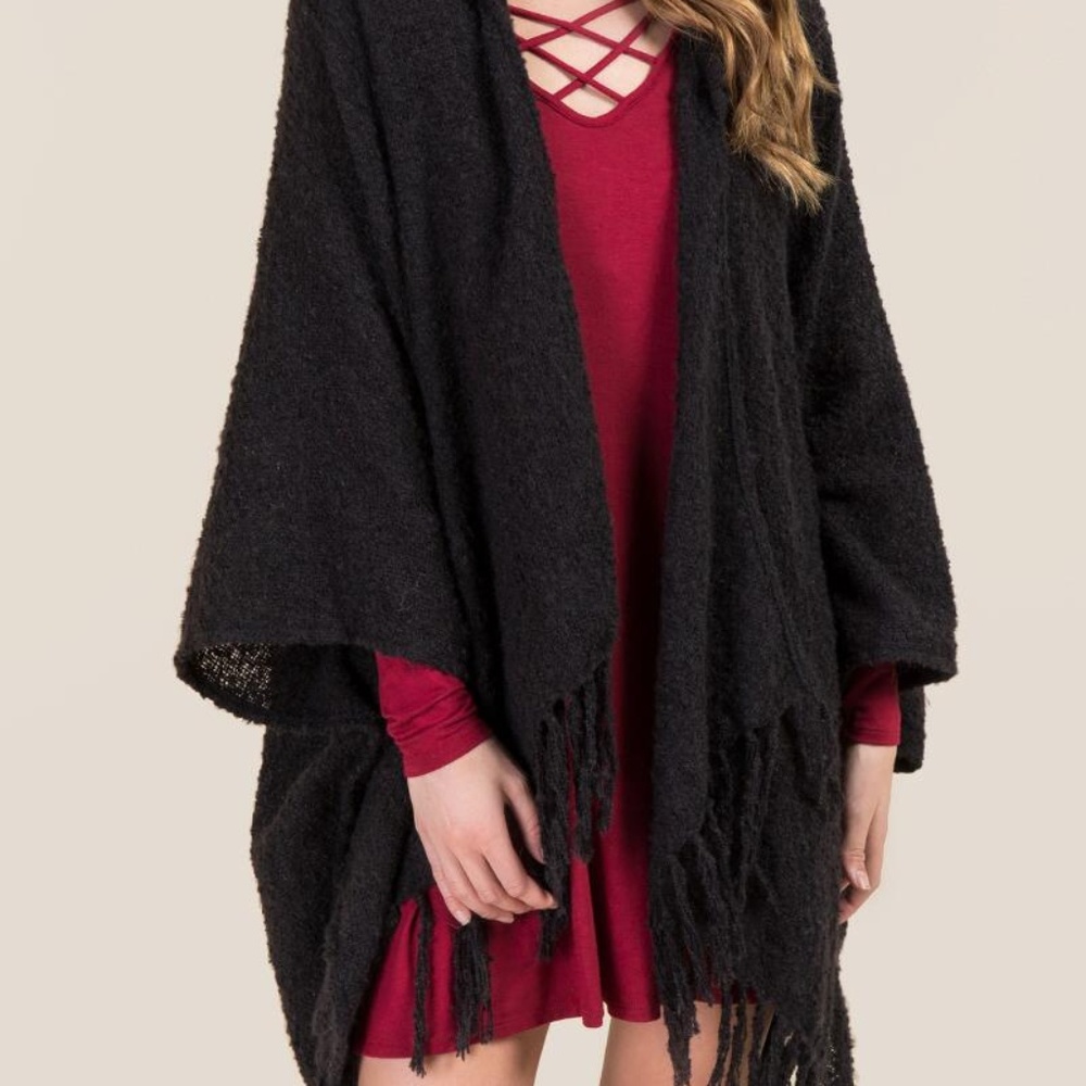 Black casual shaw with hood